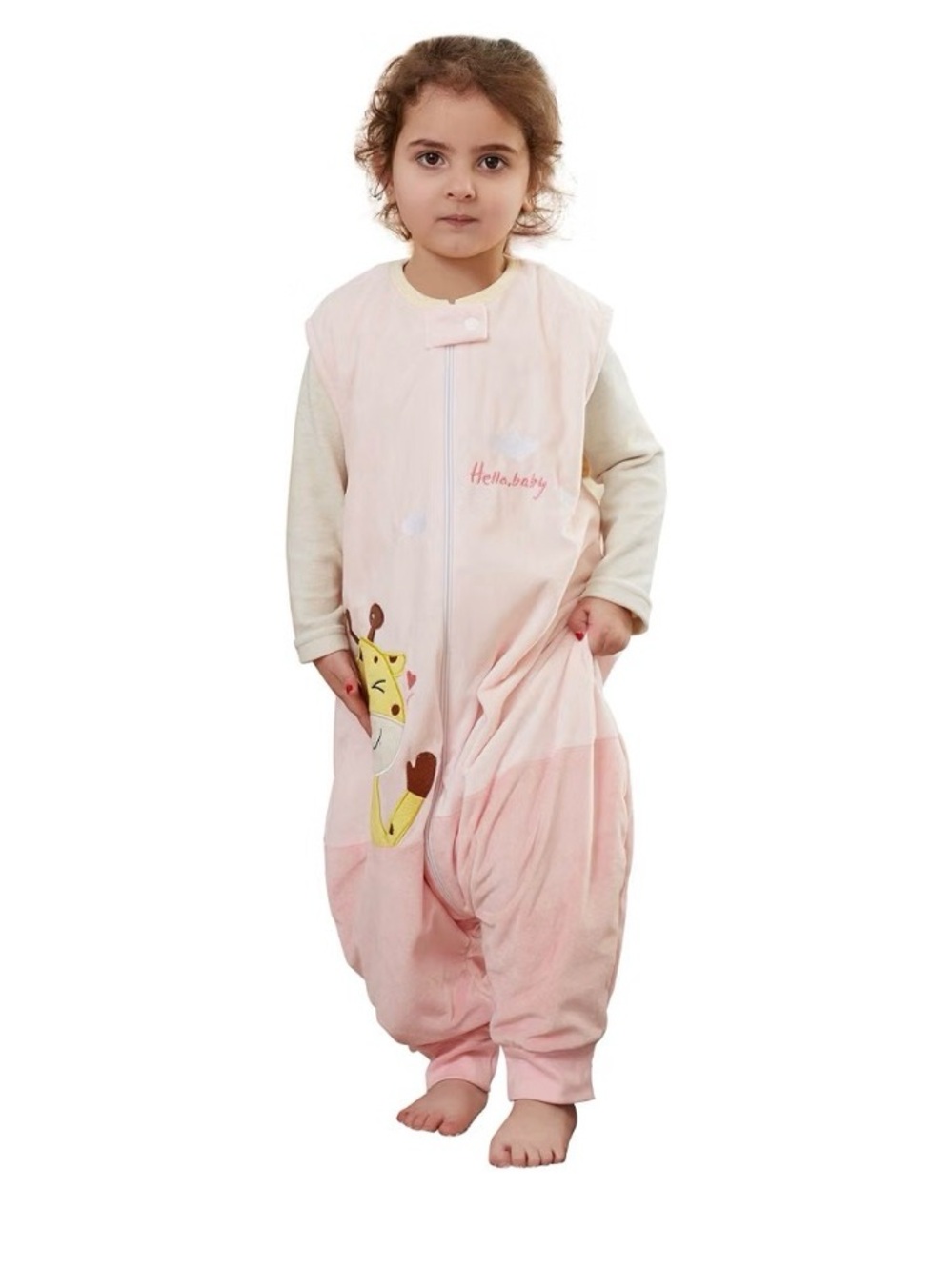 HelloBaby Pink Giraffe Kids Sleep Sack - Cozy Zip Romper